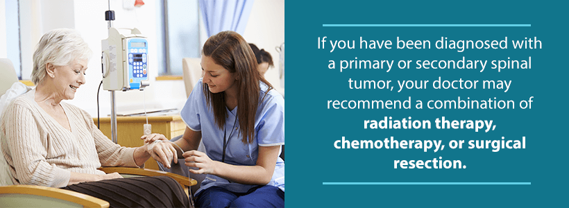 older woman receiving chemotherapy for a spinal tumor