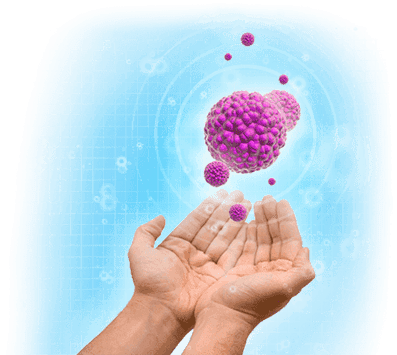Image showing floating stem cells with a human hand holding them